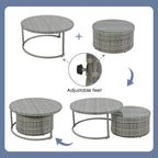 Ensemble de patio demi-lune 9 pièces avec table gigogne et fauteuils