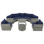 Ensemble de patio demi-lune 9 pièces avec table gigogne et fauteuils