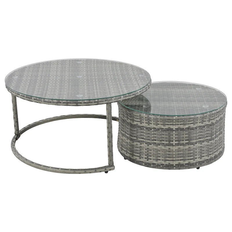 Ensemble de patio demi-lune 9 pièces avec table gigogne et fauteuils