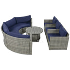 Ensemble de patio demi-lune 9 pièces avec table gigogne et fauteuils