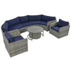 Ensemble de patio demi-lune 9 pièces avec table gigogne et fauteuils