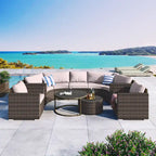 Ensemble de patio demi-lune 9 pièces avec table gigogne et fauteuils