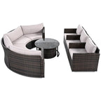 Ensemble de patio demi-lune 9 pièces avec table gigogne et fauteuils