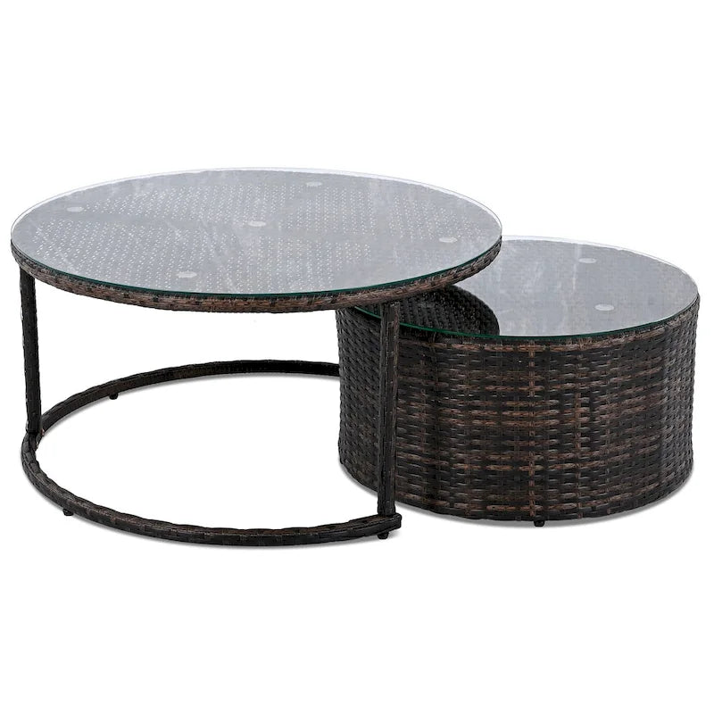 Ensemble de patio demi-lune 9 pièces avec table gigogne et fauteuils