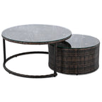 Ensemble de patio demi-lune 9 pièces avec table gigogne et fauteuils