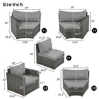 Ensemble de patio demi-lune 9 pièces avec table gigogne et fauteuils