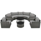 Ensemble de patio demi-lune 9 pièces avec table gigogne et fauteuils