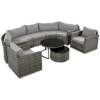 Ensemble de patio demi-lune 9 pièces avec table gigogne et fauteuils