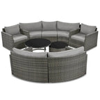 Ensemble de patio demi-lune 9 pièces avec table gigogne et fauteuils