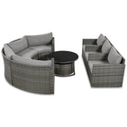 Ensemble de patio demi-lune 9 pièces avec table gigogne et fauteuils