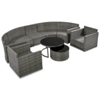 Ensemble de patio demi-lune 9 pièces avec table gigogne et fauteuils