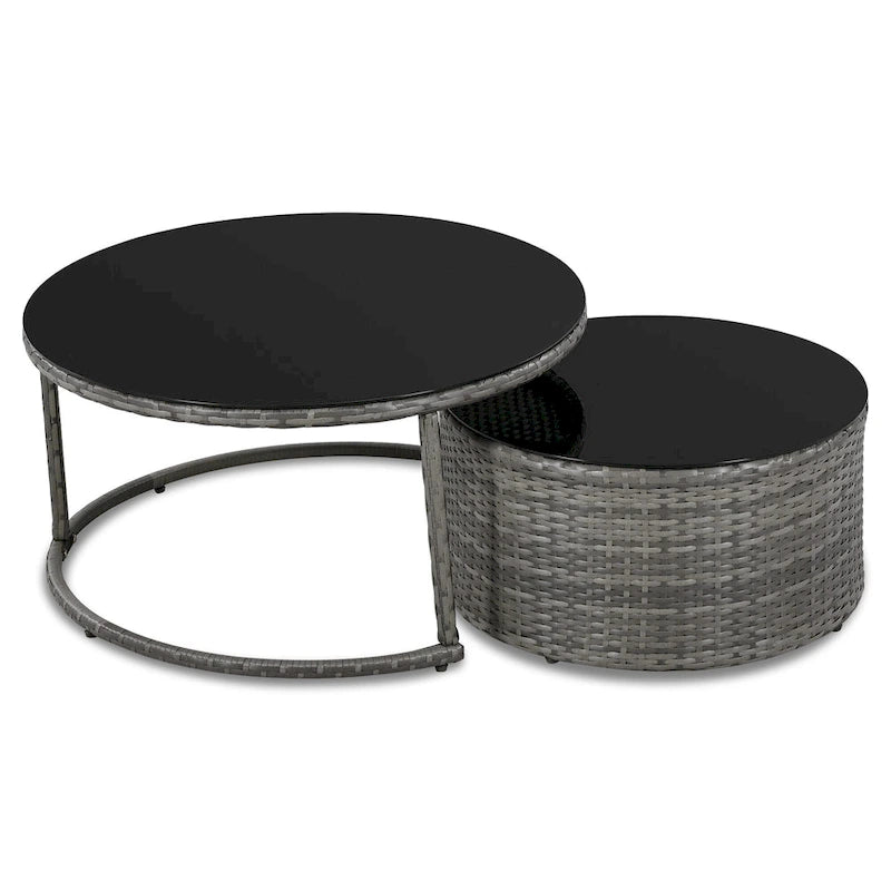 Ensemble de patio demi-lune 9 pièces avec table gigogne et fauteuils