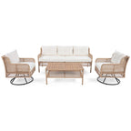 Ensemble de 4 canapés de conversation en rotin avec fauteuils pivotants et table