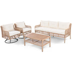 Ensemble de 4 canapés de conversation en rotin avec fauteuils pivotants et table