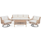Ensemble de 4 canapés de conversation en rotin avec fauteuils pivotants et table