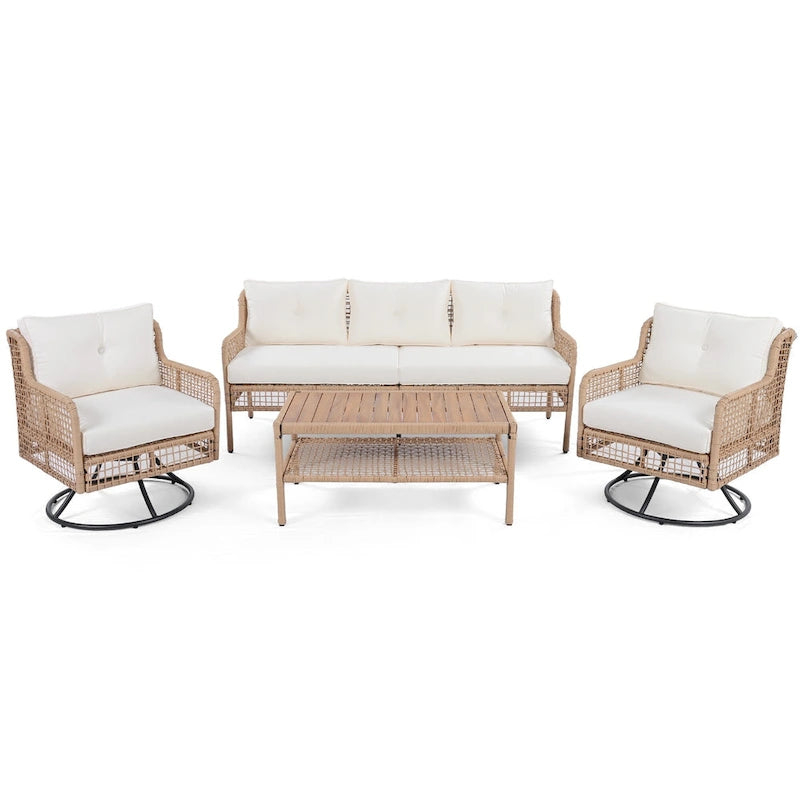 Ensemble de 4 canapés de conversation en rotin avec fauteuils pivotants et table