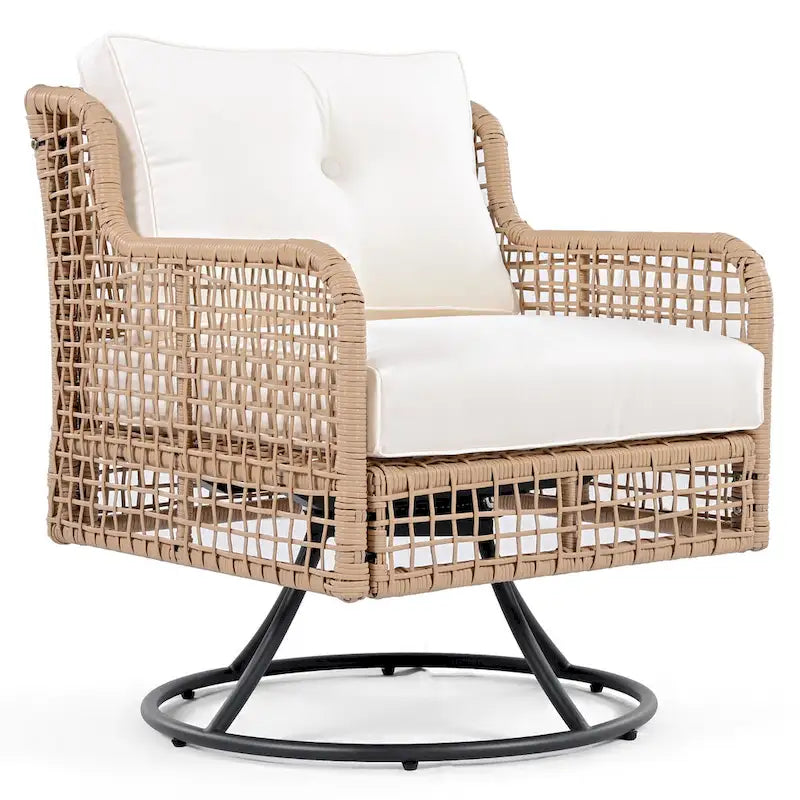 Ensemble de 4 canapés de conversation en rotin avec fauteuils pivotants et table