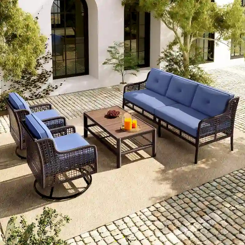 Ensemble de 4 canapés de conversation en rotin avec fauteuils pivotants et table