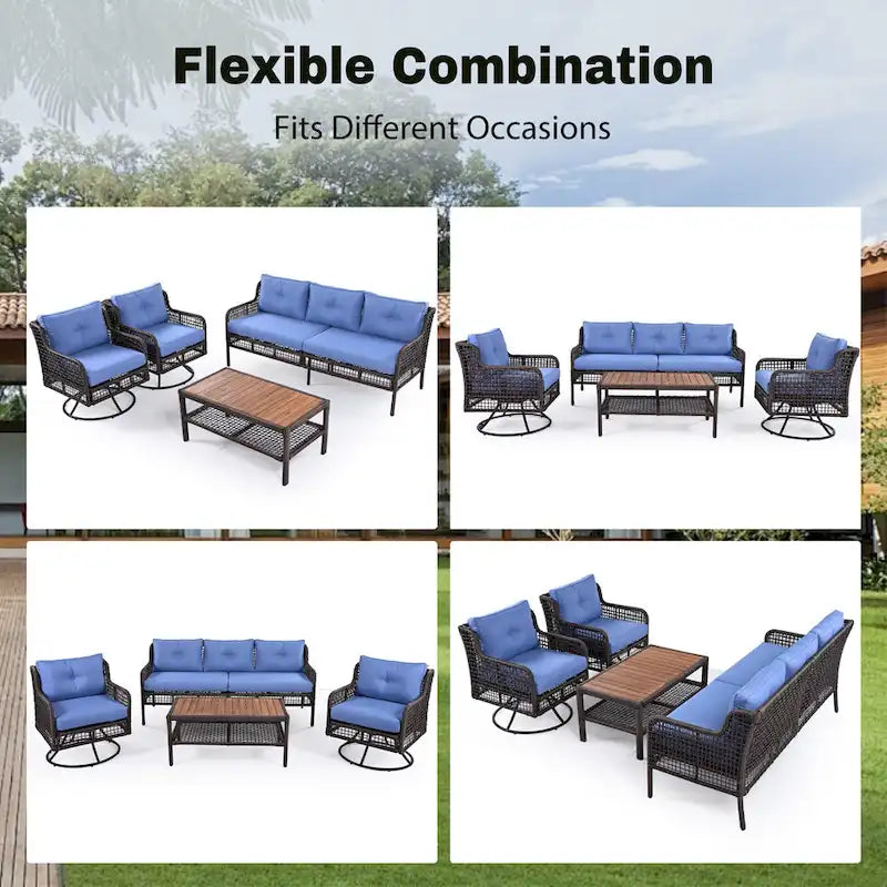 Ensemble de 4 canapés de conversation en rotin avec fauteuils pivotants et table