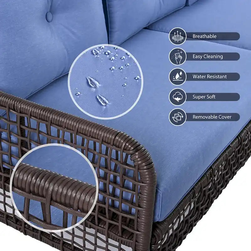 Ensemble de 4 canapés de conversation en rotin avec fauteuils pivotants et table
