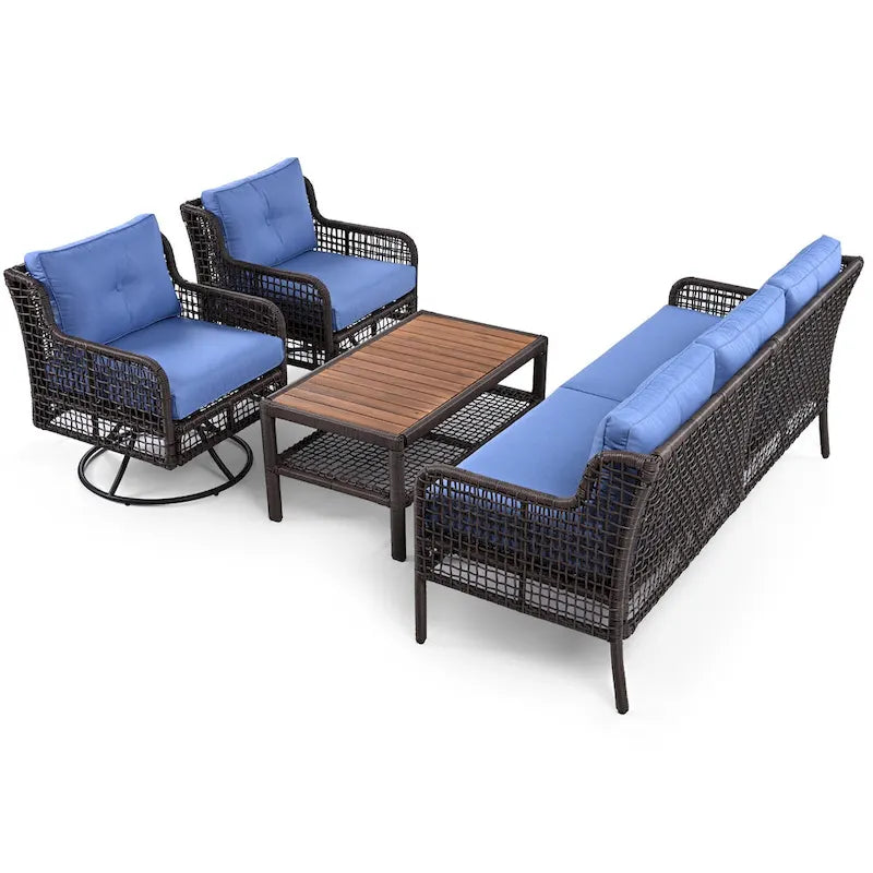 Ensemble de 4 canapés de conversation en rotin avec fauteuils pivotants et table