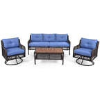 Ensemble de 4 canapés de conversation en rotin avec fauteuils pivotants et table
