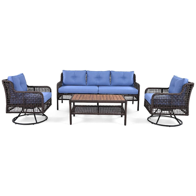 Ensemble de 4 canapés de conversation en rotin avec fauteuils pivotants et table