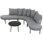 Ensemble de canapés d'angle incurvés en fer avec table et coussins