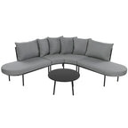 Ensemble de canapés d'angle incurvés en fer avec table et coussins