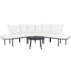 Ensemble de canapés d'angle incurvés en fer avec table et coussins