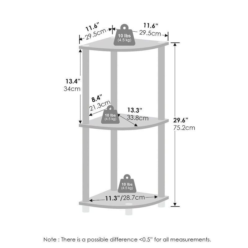 Étagère d'angle multifonctionnelle à 3 niveaux Turn-N-Tube, Étagère de présentation