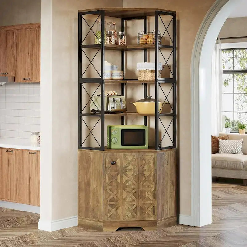 Bibliothèque d'angle haute à 7 niveaux, étagère d'angle industrielle de 193 cm avec rangement