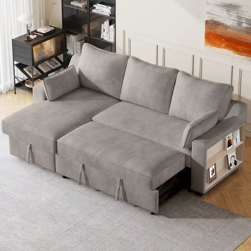 Canapé d'angle convertible en L avec rangement, 2 oreillers et port USB pour salon