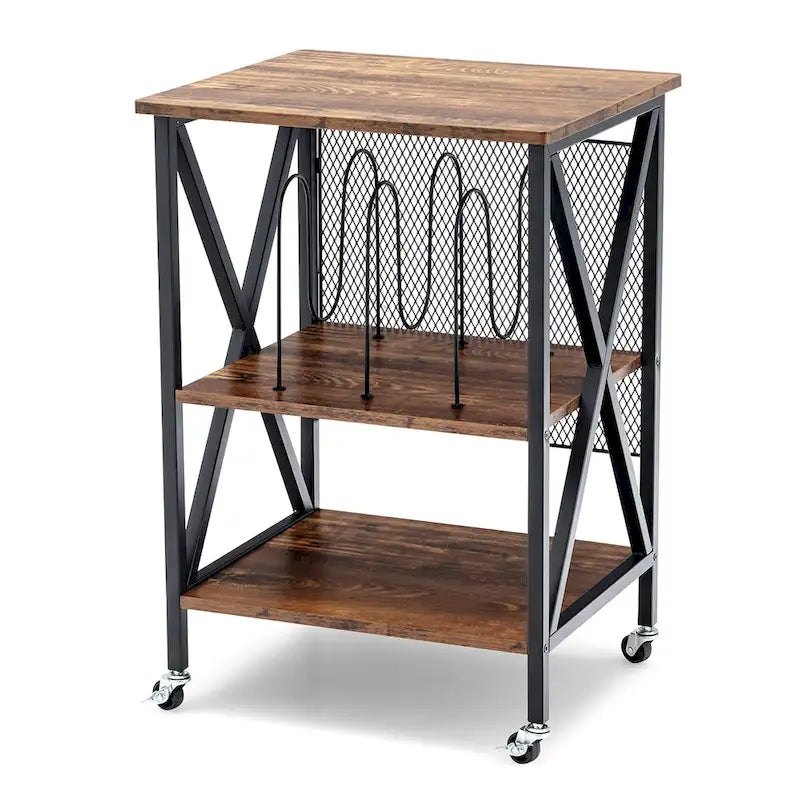 Costway 3-tier Rolling Turntable Stand Vinyl Record Storage Shelf with - See Details
