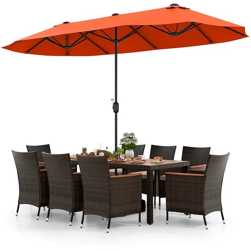 Ensemble de salle à manger en osier de patio 11 pièces Costway avec double face extérieure - Voir les détails
