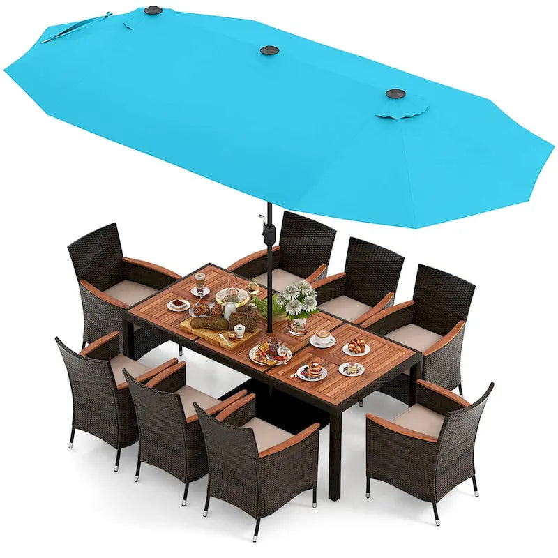Ensemble de salle à manger en osier de patio 11 pièces Costway avec double face extérieure - Voir les détails
