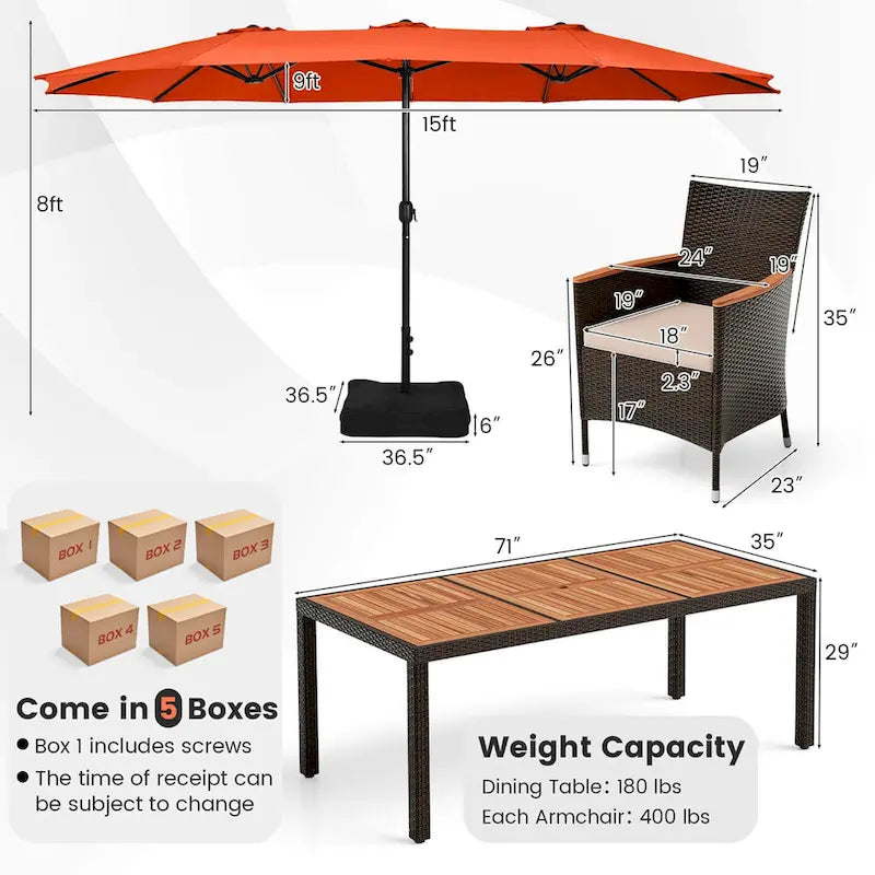 Ensemble de salle à manger en osier de patio 11 pièces Costway avec double face extérieure - Voir les détails
