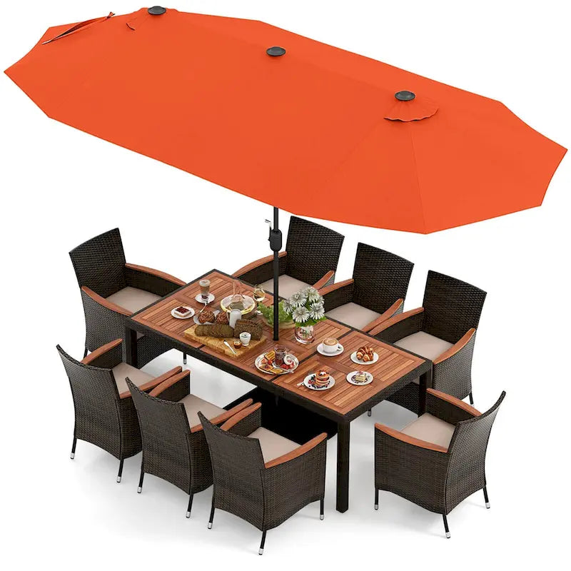 Ensemble de salle à manger en osier de patio 11 pièces Costway avec double face extérieure - Voir les détails