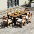 Ensemble de 7 pièces table et chaises de patio, ensemble de table à manger en bois pour 6 avec trou pour parasol, 2 fauteuils et 4 chaises sans accoudoirs