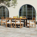 Ensemble de 7 pièces table et chaises de patio, ensemble de table à manger en bois pour 6 avec trou pour parasol, 2 fauteuils et 4 chaises sans accoudoirs