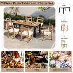 Ensemble de 7 pièces table et chaises de patio, ensemble de table à manger en bois pour 6 avec trou pour parasol, 2 fauteuils et 4 chaises sans accoudoirs