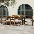 Ensemble de 7 pièces table et chaises de patio, ensemble de table à manger en bois pour 6 avec trou pour parasol, 2 fauteuils et 4 chaises sans accoudoirs