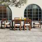 Ensemble de 7 pièces table et chaises de patio, ensemble de table à manger en bois pour 6 avec trou pour parasol, 2 fauteuils et 4 chaises sans accoudoirs