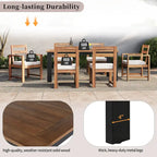 Ensemble de 7 pièces table et chaises de patio, ensemble de table à manger en bois pour 6 avec trou pour parasol, 2 fauteuils et 4 chaises sans accoudoirs