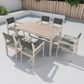 Ensemble de salle à manger d'extérieur 7 pièces en bois d'acacia avec table rectangulaire et 6 chaises à dossier en rotin avec coussins