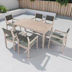 Ensemble de salle à manger d'extérieur 7 pièces en bois d'acacia avec table rectangulaire et 6 chaises à dossier en rotin avec coussins
