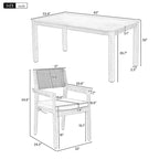 Ensemble de salle à manger d'extérieur 7 pièces en bois d'acacia avec table rectangulaire et 6 chaises à dossier en rotin avec coussins