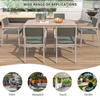 Ensemble de salle à manger d'extérieur 7 pièces en bois d'acacia avec table rectangulaire et 6 chaises à dossier en rotin avec coussins