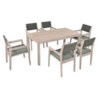 Ensemble de salle à manger d'extérieur 7 pièces en bois d'acacia avec table rectangulaire et 6 chaises à dossier en rotin avec coussins