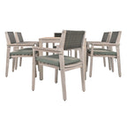 Ensemble de salle à manger d'extérieur 7 pièces en bois d'acacia avec table rectangulaire et 6 chaises à dossier en rotin avec coussins